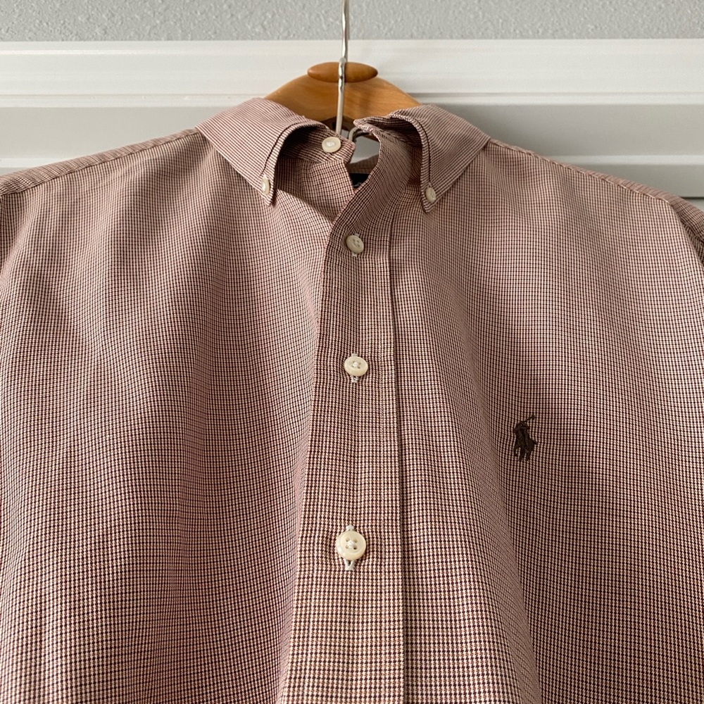 Ralph Lauren Men’s Dress Shirt| Size 16 32/33| Brown Micro-Check Plaid - Picture 7 of 9
